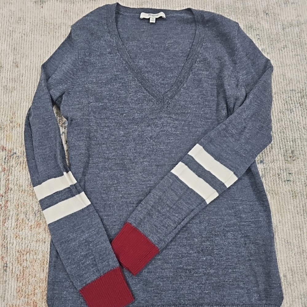 Madewell V-neck Sweater Womens XSmall Grey Merino Wool Pullover‎
